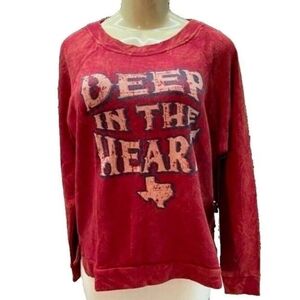 Rock & Roll Cowgirl TEXAS DEEP IN THE HEART Graphic Sweatshirt Farmhouse Red